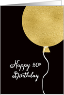 Happy 50th Birthday Card, Gold Glitter Foil Effect Balloon card