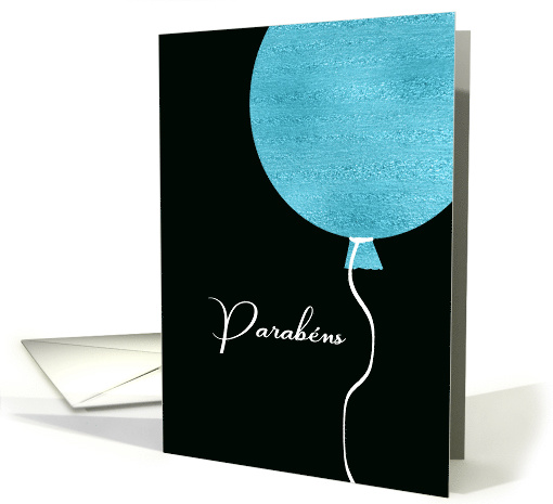 Happy Birthday in Portuguese, Parabns, Blue Glitter/Foil effect card