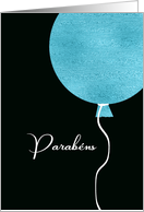 Happy Birthday in Portuguese, Parabns, Blue Glitter/Foil effect card
