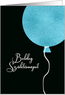 Happy Birthday in Hungarian, Blue Glitter/Foil effect card