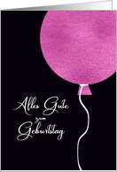 Happy Birthday in German, Pink Glitter/Foil effect Balloon card