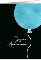 Happy Birthday in French, Blue Glitter/Foil effect Balloon card