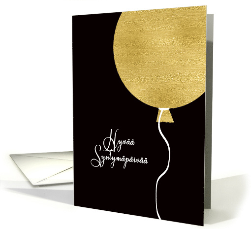 Happy Birthday in Finnish, Gold Glitter/Foil effect Balloon card