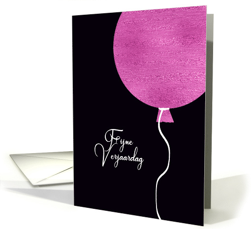 Happy Birthday in Dutch, Pink Glitter/Foil effect Balloon card