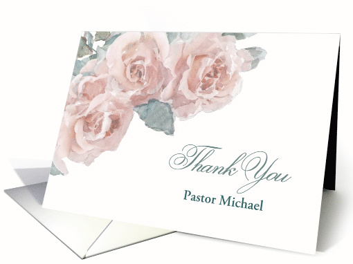 Customize, Thank You, Clergy, Memorial Service, Watercolor Roses card