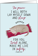 Psalm 4:8, Christian Encouragement, Cat, Illustration card