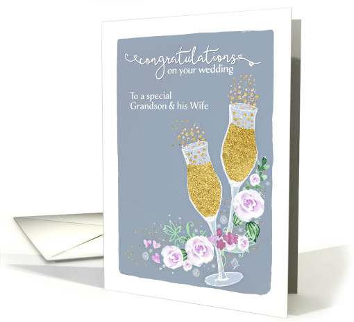 Grandson, Wife, Congratulations, Wedding, Champagne card (1481354)