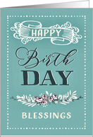 Happy Birthday, Religious, Blessings, Scripture, Banner, Floral Wreath card