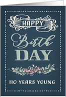 110 Years Young, Happy Birthday, Retro Design, Green card