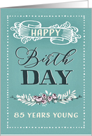 85 Years Young, Happy Birthday, Retro Design, Mint Background card