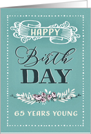 65 Years Young, Happy Birthday, Retro Design, Mint card