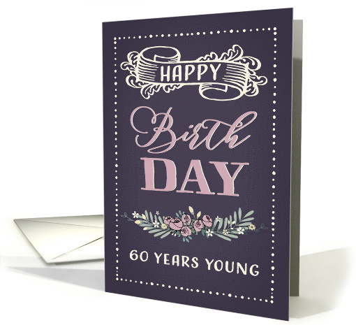 60 Years Young, Happy Birthday, Retro Design, Purple Background card