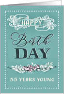 55 Years Young, Happy Birthday, Retro Design, Mint Background card