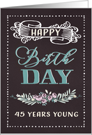 45 Years Young, Happy Birthday, Retro Design, Black/Green card
