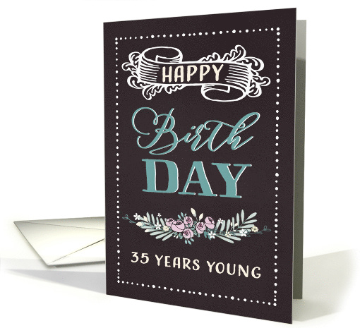 35 Years Young, Happy Birthday, Retro Design, Green/Black card