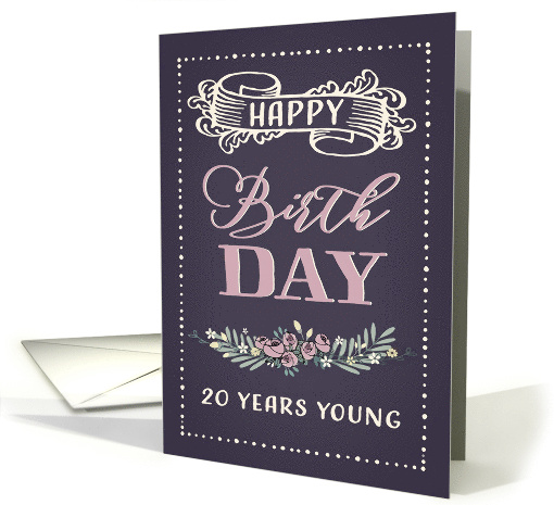 20 Years Young, Happy Birthday, Retro Design, Purple card (1483794)