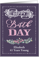 Name and Age Customizable, Happy Birthday, Retro Design, Purple card