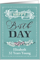 Name, Age Customizable, Happy Birthday, Retro Design, Mint card