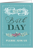 You are invited, 105th Birthday, Retro Design, Mint card