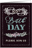 You are invited, 105th Birthday, Retro Design, Black card