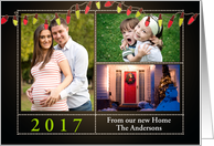 Photo card, Christmas, Customizable, Light Bulbs, Green and Red card