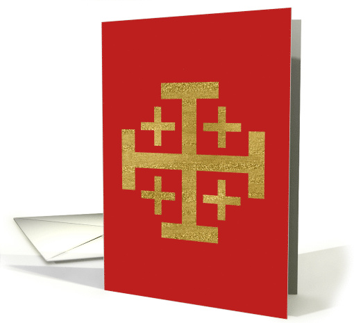 Golden Jerusalem Cross, Red Background, Gold Foil Effect card