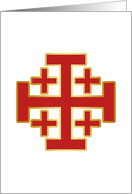 Red Jerusalem Cross, White Background, Gold Foil Effect card