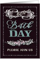 80th Birthday Party Invitation, Vintage, Black card