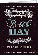 75th Birthday Party Invitation, Vintage, Black card