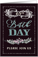 65th Birthday Party Invitation, Vintage, Black card