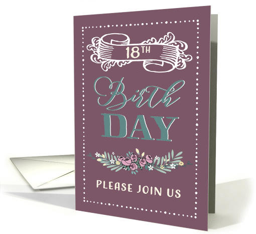 18th Birthday Party Invitation, Word-Art, Floral, Trendy,... (1485632)