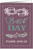 18th Birthday Party Invitation, Word-Art, Floral, Trendy, Lavender card