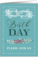 18th Birthday Party Invitation, Word-Art, Floral, Trendy, Mint card