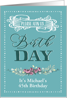 Customizabl Birthday Party Invitation, Word-Art, Floral, Trendy, Mint card