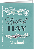 Customizable Happy Birthday, Word-Art, Floral, Trendy, Mint card