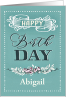 Customizable Happy Birthday, Word-Art, Floral, Trendy, Mint card
