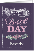 Customizable Happy Birthday, Word-Art, Floral, Trendy, Lavender card