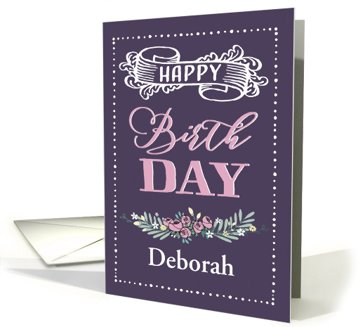 Customizable, Happy Birthday, Word-Art, Floral, Trendy, Lavender card