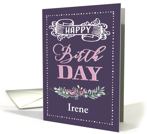 Customizable, Happy Birthday, Word-Art, Floral, Trendy, Lavender card