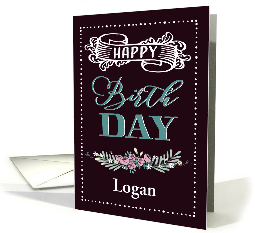 Customizable, Happy Birthday, Word-Art, Floral, Trendy, Black card