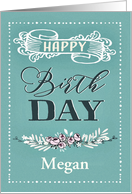 Customizable, Happy Birthday, Word-Art, Floral, Trendy, Mint card