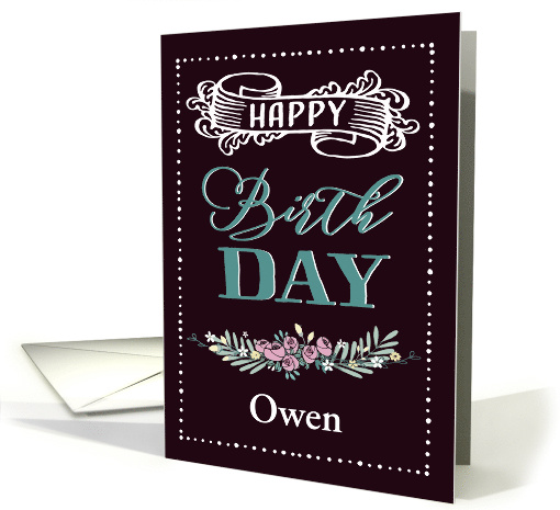 Customizable, Happy Birthday, Word-Art, Floral, Trendy, Black card