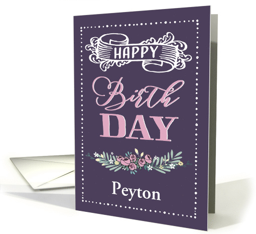 Customizable, Happy Birthday, Word-Art, Floral, Trendy, Lavender card