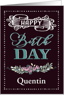 Customizable, Happy Birthday, Word-Art, Floral, Trendy, Black card