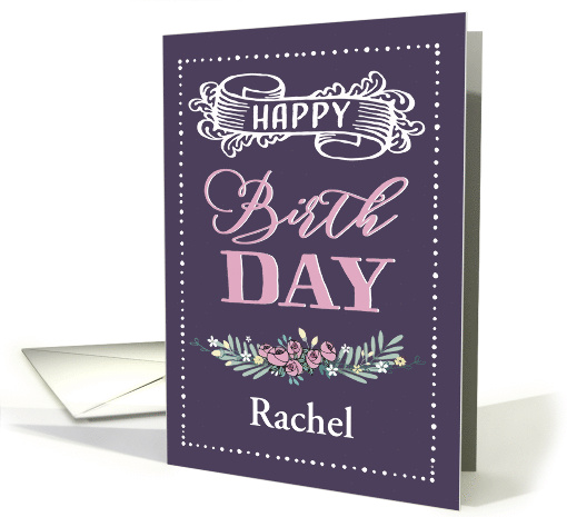 Customizable, Happy Birthday, Word-Art, Floral, Trendy, Lavender card