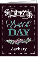 Customizable, Happy Birthday, Word-Art, Floral, Trendy, Black card