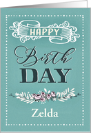 Customizable, Happy Birthday, Word-Art, Floral, Trendy, Mint card