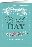 Customizable, Corporate, Happy Birthday, Retro Card, Word-Art, Flowers card