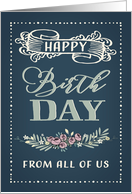 From all of us, Happy Birthday, Corporate Card, Word-Art card