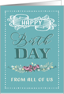 From all of us, Happy Birthday, Corporate Card, Word-Art card